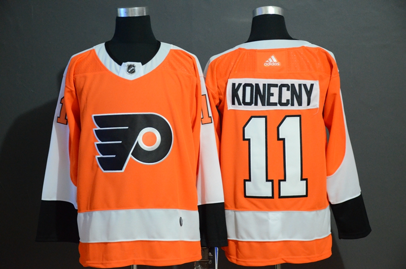 Men's Philadelphia Flyers #11 Travis Konecny Orange Stitched NHL Jersey